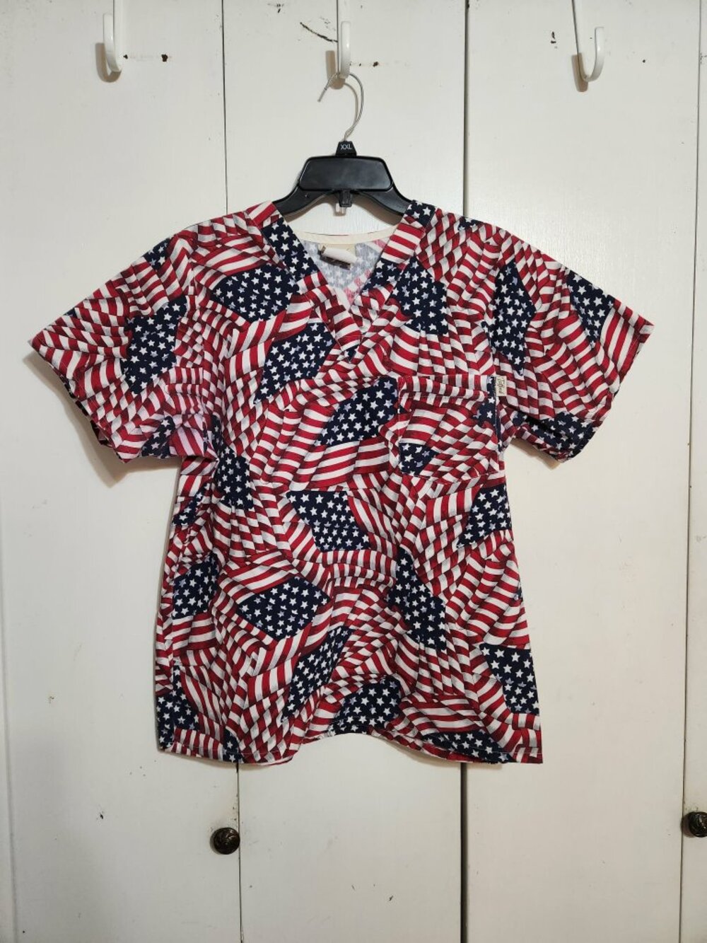 Tafford American Flag Scrub Top Small S 4th of July Americana Patriotic